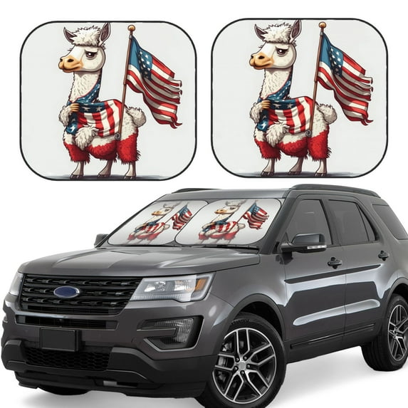 Windshield Sun Shade, Cute Alpaca USA Flag A Foldable Car Sun Shade Windshield for Front, 2 Pieces