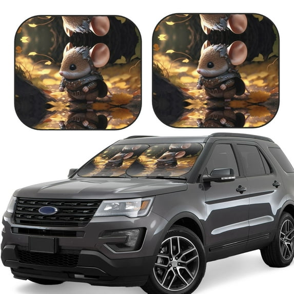 Windshield Sun Shade, Cute Big-Eared Mouse Foldable Car Sun Shade Windshield for Front, 2 Pieces
