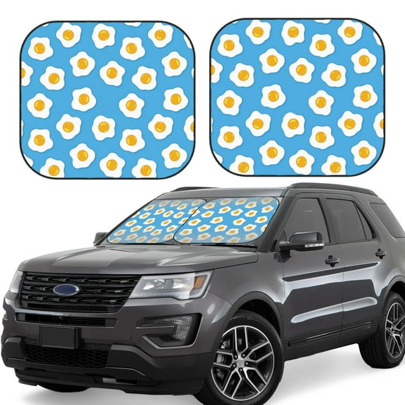 Windshield Sun Shade, Cute Fried Egg Turquoise Foldable Car Sun Shade Windshield For Front, 2 Pieces