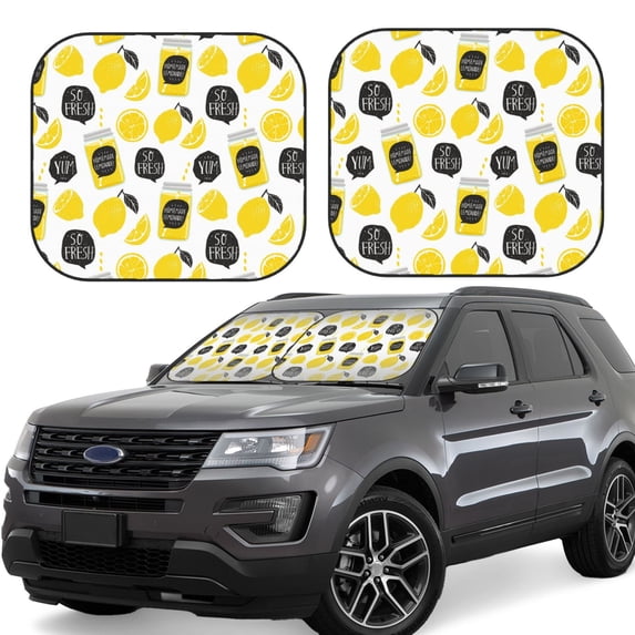 Windshield Sun Shade, Cute Lemon Juice Foldable Car Sun Shade Windshield For Front, 2 Pieces