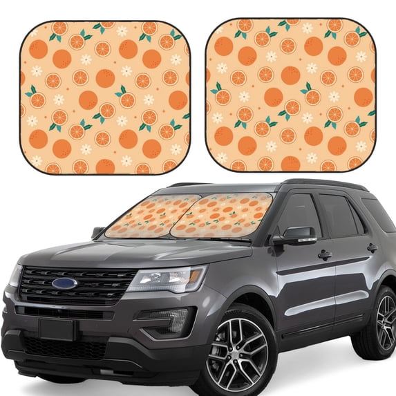 Windshield Sun Shade, Cute Orange Flower Leaves Foldable Car Sun Shade Windshield For Front, 2 Pieces