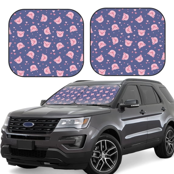 Windshield Sun Shade, Cute Pig Foldable Car Sun Shade Windshield For Front, 2 Pieces
