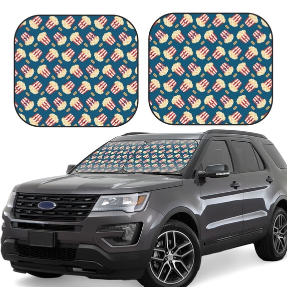 Windshield Sun Shade, Cute Popcorn Expression Foldable Car Sun Shade Windshield For Front, 2 Pieces
