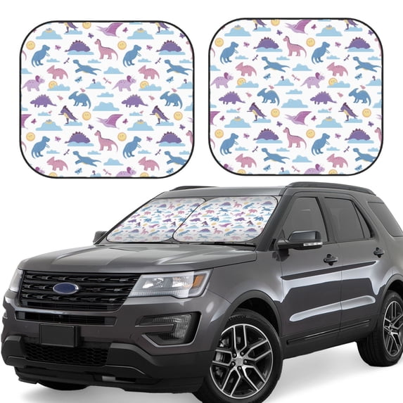 Windshield Sun Shade, Dinosaur Print N Foldable Car Sun Shade Windshield For Front, 2 Pieces