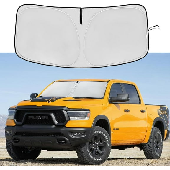 Windshield Sun Shade for Dodge RAM 1500 2019-2025 Double Layer 240T Front Window Shade Custom Fit RAM 1500 RegularCab QuadCab CrewCab MegaCab Sun Visor Foldable Shade Blocks UV Rays Car Accessories