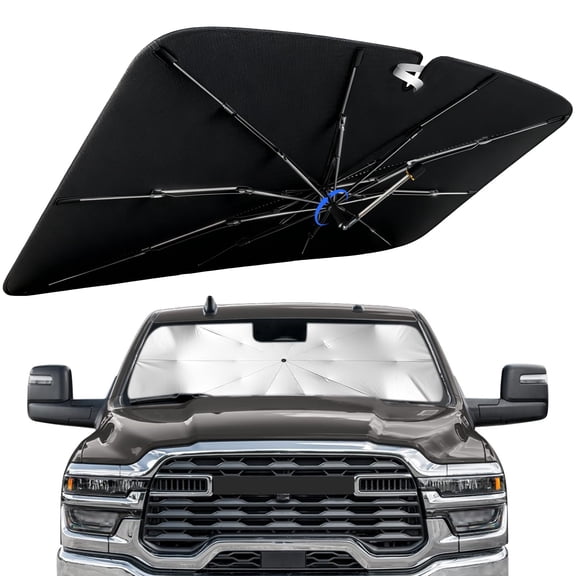 Windshield Sun Shade for Dodge RAM 1500 / 2500 2013-2026 with 360° Rotating Shaft, Custom Fit Umbrella Sunshade for UV Blocking, Interior Heat Protection, Easy Storage