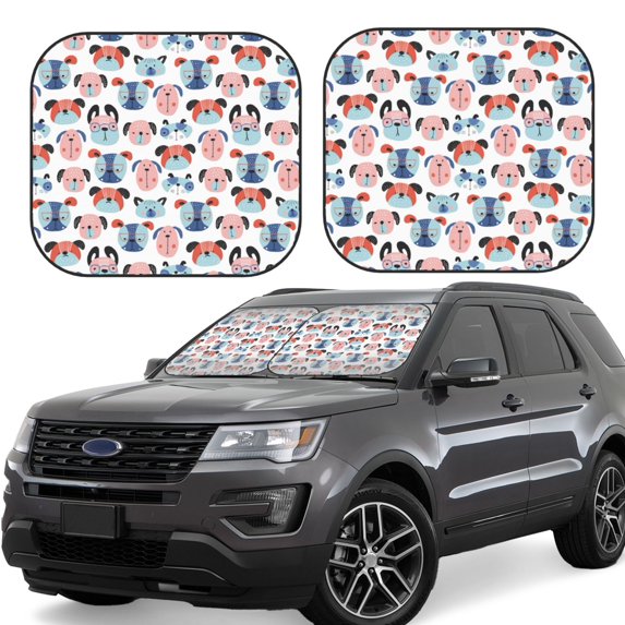 Windshield Sun Shade, Dog Colorful Foldable Car Sun Shade Windshield For Front, 2 Pieces