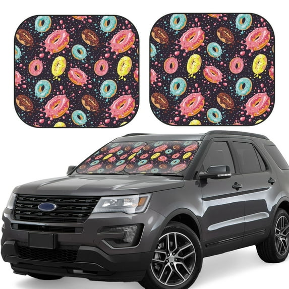 Windshield Sun Shade, Donut Print No.9017 Foldable Car Sun Shade Windshield For Front, 2 Pieces