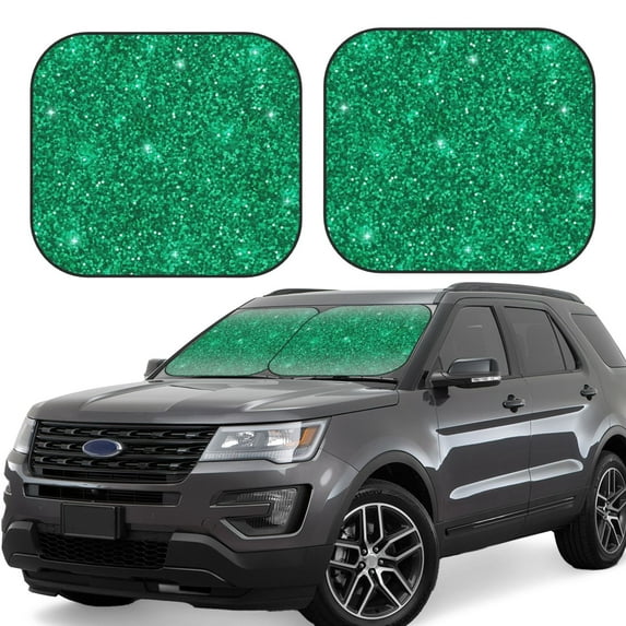 Windshield Sun Shade, Emerald Glitter Sparkles Foldable Car Sun Shade Windshield for Front, 2 Pieces