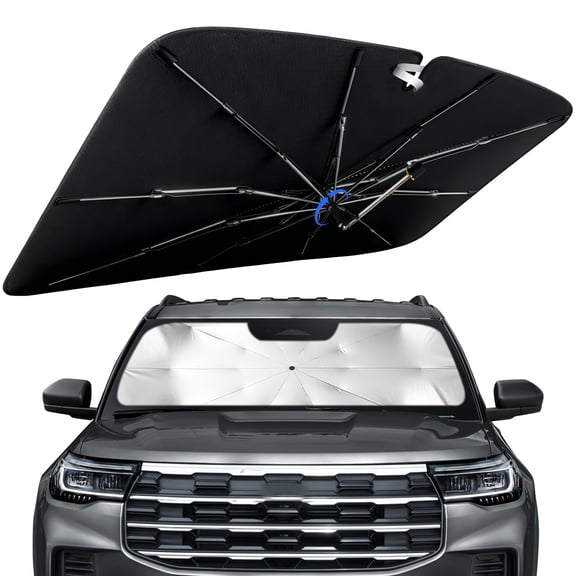 Windshield Sun Shade for Ford Explorer 2020-2026 with 360° Rotating Shaft, Custom Fit Umbrella Sunshade for UV Blocking, Interior Heat Protection, Easy Storage