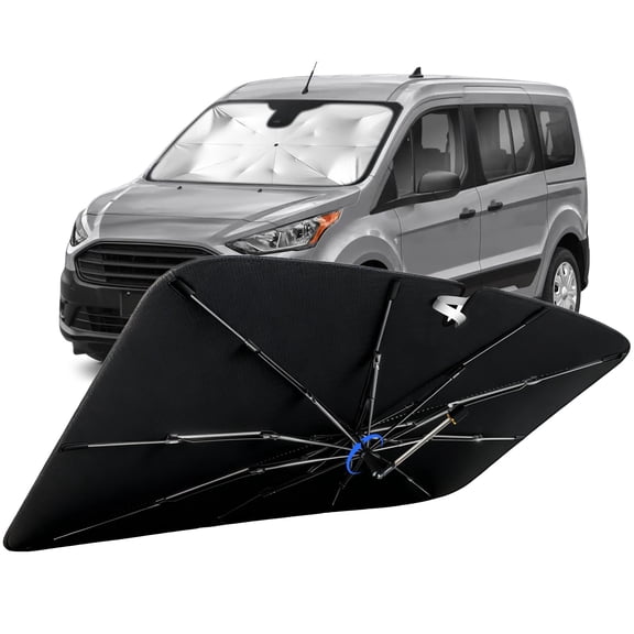 Windshield Sun Shade for Ford Transit Connect 2010-2023 with 360° Rotating Shaft, Custom Fit Umbrella Sunshade for UV Blocking, Interior Heat Protection, Easy Storage