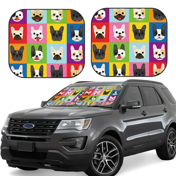 Windshield Sun Shade, French Bulldog Foldable Car Sun Shade Windshield For Front, 2 Pieces