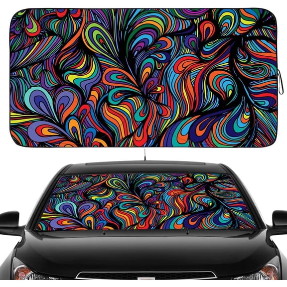 Windshield Sun Shade for Front Window Cover Sunshades Visor Automotive Sun Shield for Compact Sedan, SUV, Midsize Sedan, Small Pickup Blocks UV Rays Keep Your Cool (Abstract, S)