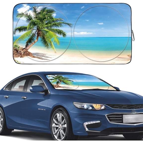 Windshield Sun Shade for Front Window Cover Sunshades Visor Automotive Sun Shield for Compact Sedan, SUV, Midsize Sedan, Small Pickup Blocks UV Rays Keep Your Cool (Palm Tree, S)