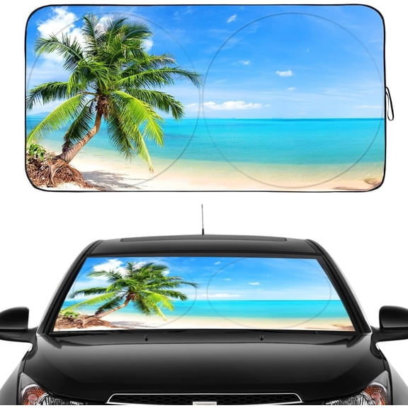 Windshield Sun Shade for Front Window Cover Sunshades Visor Automotive Sun Shield for Full-Size Sedan & SUV, Mid-Size SUV, Mid-Size Pickup Accessories (Palm Tree, L)
