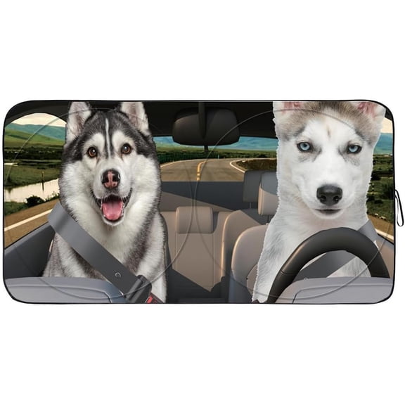 Windshield Sun Shade for Front Window Sunshades Windshield Cover Automotive Interior Sun Protector Accessories for Compact& Midsize Sedan,Com& Subcompact SUV,Small Pickup,Wagon(Dogs, S)