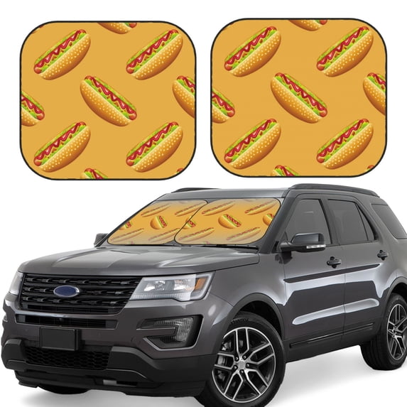Windshield Sun Shade, Hot Dog Print Yellow Foldable Car Sun Shade Windshield For Front, 2 Pieces