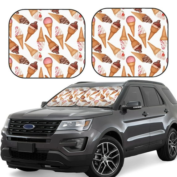 Windshield Sun Shade, Ice Cream No.J909 Foldable Car Sun Shade Windshield For Front, 2 Pieces