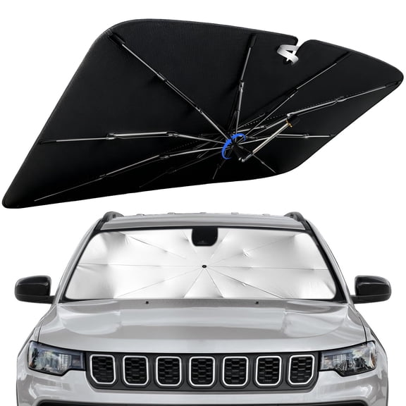Windshield Sun Shade for Jeep Compass 2017-2026 with 360° Rotating Shaft, Custom Fit Umbrella Sunshade for UV Blocking, Interior Heat Protection, Easy Storage