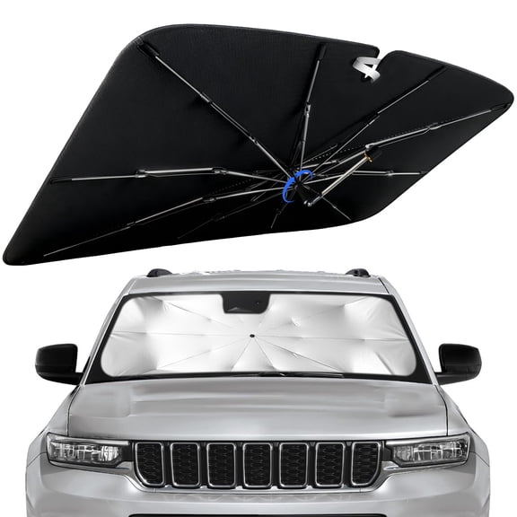 Windshield Sun Shade for Jeep Grand Cherokee 2011-2026 with 360° Rotating Shaft, Custom Fit Umbrella Sunshade for UV Blocking, Interior Heat Protection, Easy Storage