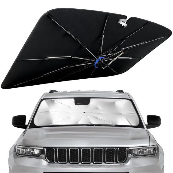 Windshield Sun Shade for Jeep Grand Cherokee 2011-2026 with 360° Rotating Shaft, Custom Fit Umbrella Sunshade for UV Blocking, Interior Heat Protection, Easy Storage