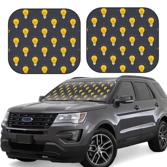 Windshield Sun Shade, Light Bulb Pattern Grey Foldable Car Sun Shade Windshield For Front, 2 Pieces