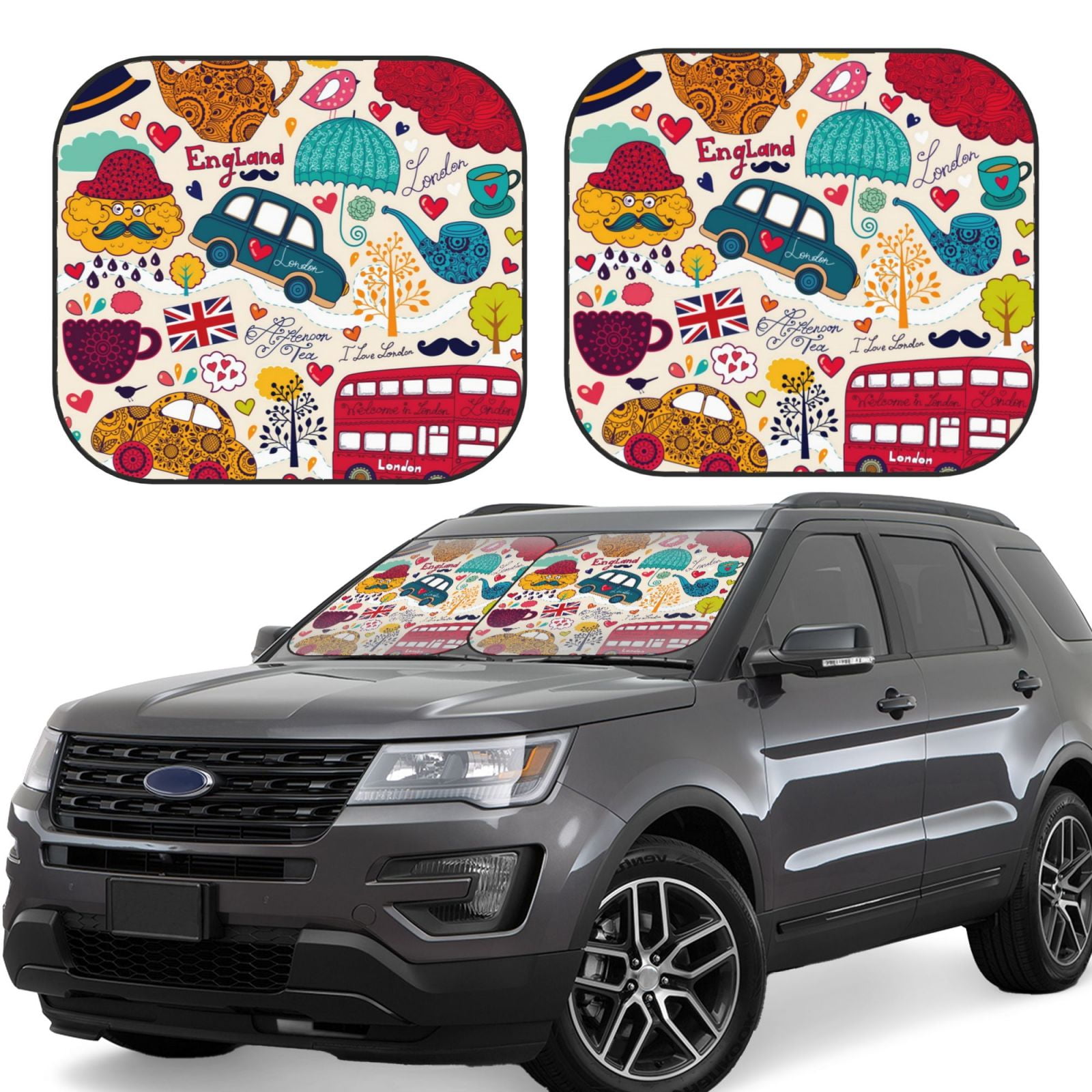 Windshield Sun Shade, London Symbols 2Piece Foldable car Sunshade