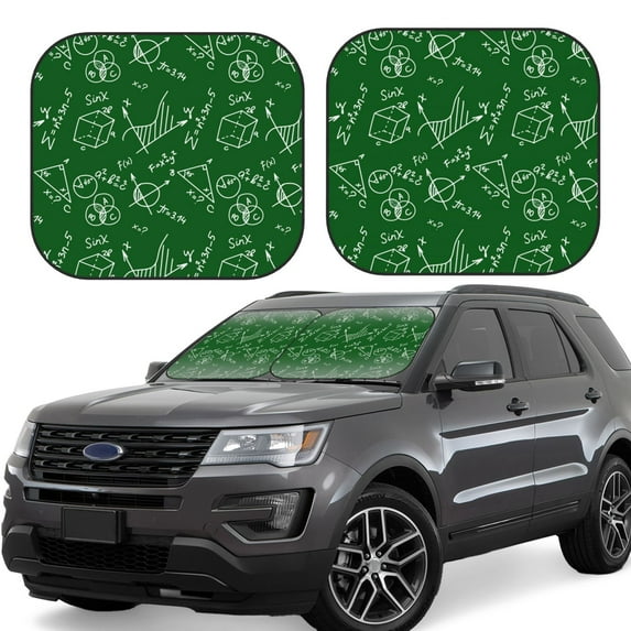 Windshield Sun Shade, Math Pattern Green Foldable Car Sun Shade Windshield For Front, 2 Pieces