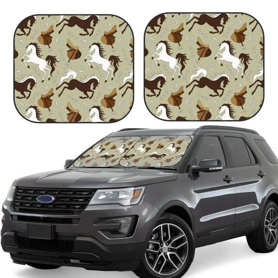 Windshield Sun Shade, Minimalist Cool Horse Saddle_A Foldable Car Sun Shade Windshield For Front, 2 Pieces