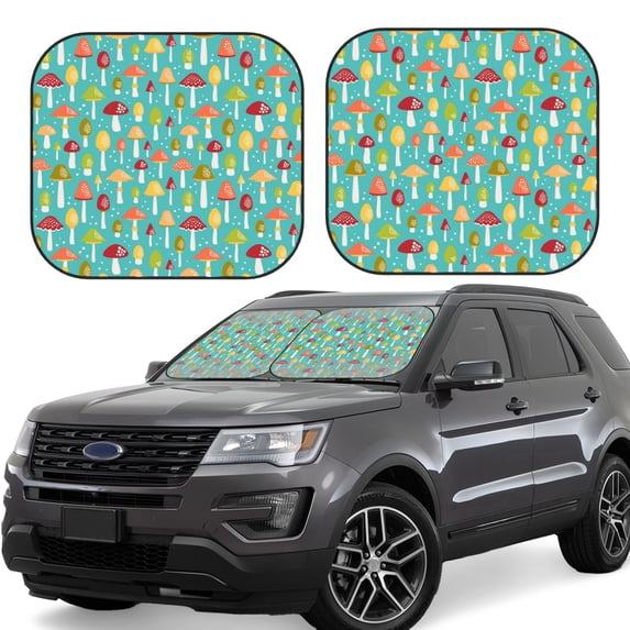 Windshield Sun Shade, Mushrooms Foldable Car Sun Shade Windshield For Front, 2 Pieces
