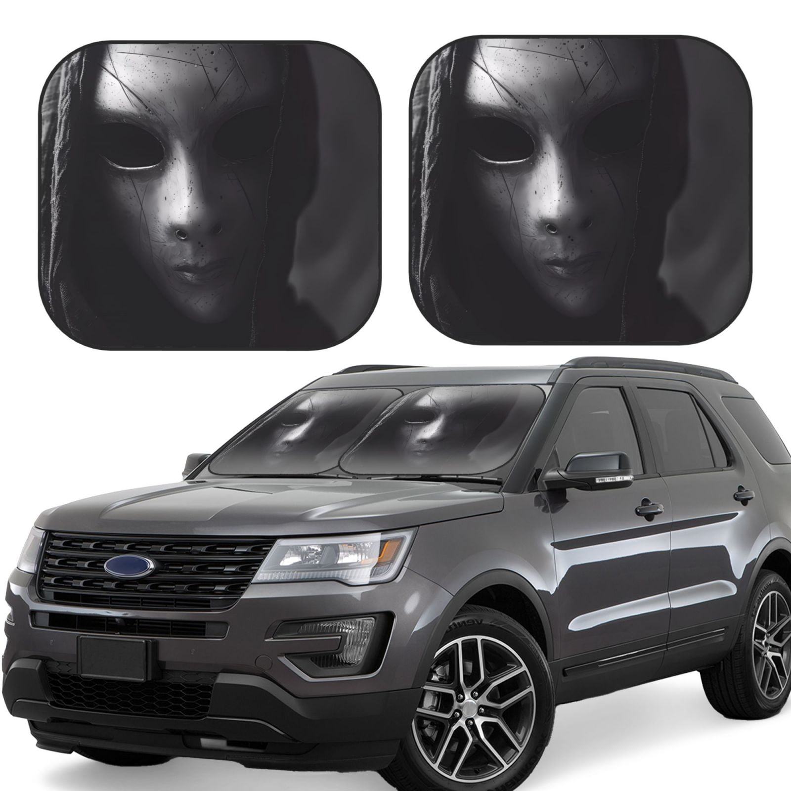 Windshield Sun Shade Mystical Masked Figure Monochrome 2 Pieces Car ...