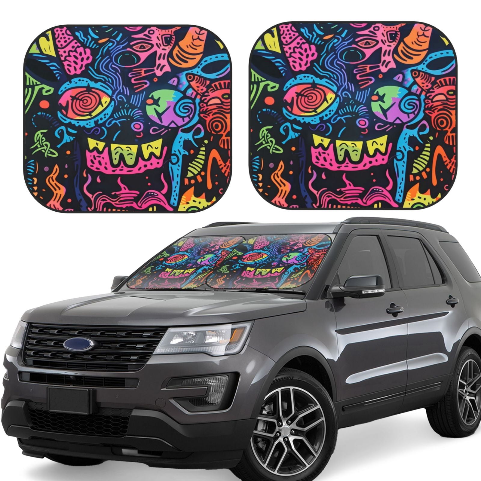 Windshield Sun Shade, Neon Graffiti Urban Art 2-Piece Foldablecar ...
