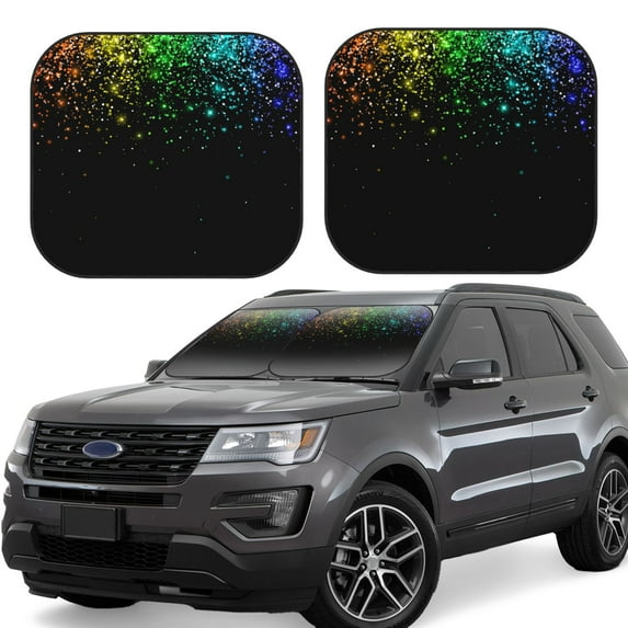 Windshield Sun Shade, Night Rainbow Sparkles Foldable Car Sun Shade Windshield for Front, 2 Pieces