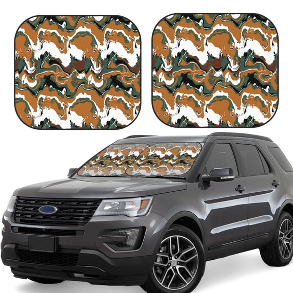 Windshield Sun Shade, Orange Green Camouflage Foldable Car Sun Shade Windshield For Front, 2 Pieces