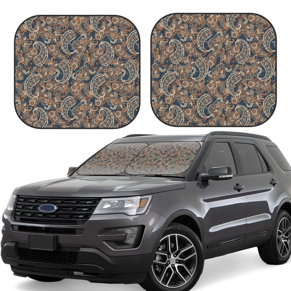 Windshield Sun Shade, Paisley Pattern No.9081 Foldable Car Sun Shade Windshield For Front, 2 Pieces