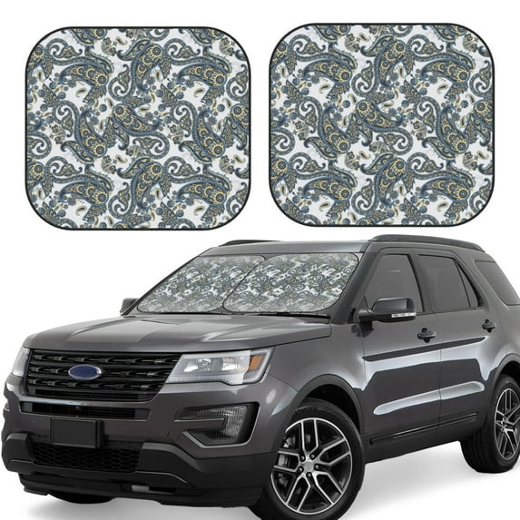 Windshield Sun Shade, Paisley Print No.J911 Foldable Car Sun Shade Windshield For Front, 2 Pieces