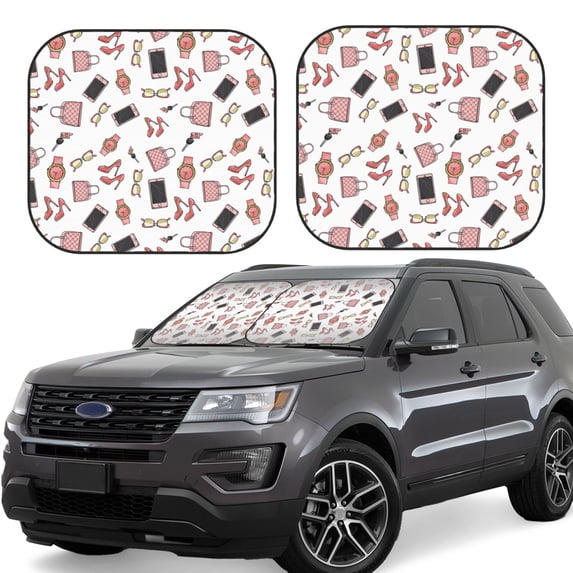 Windshield Sun Shade, Pink Fashion Foldable Car Sun Shade Windshield For Front, 2 Pieces