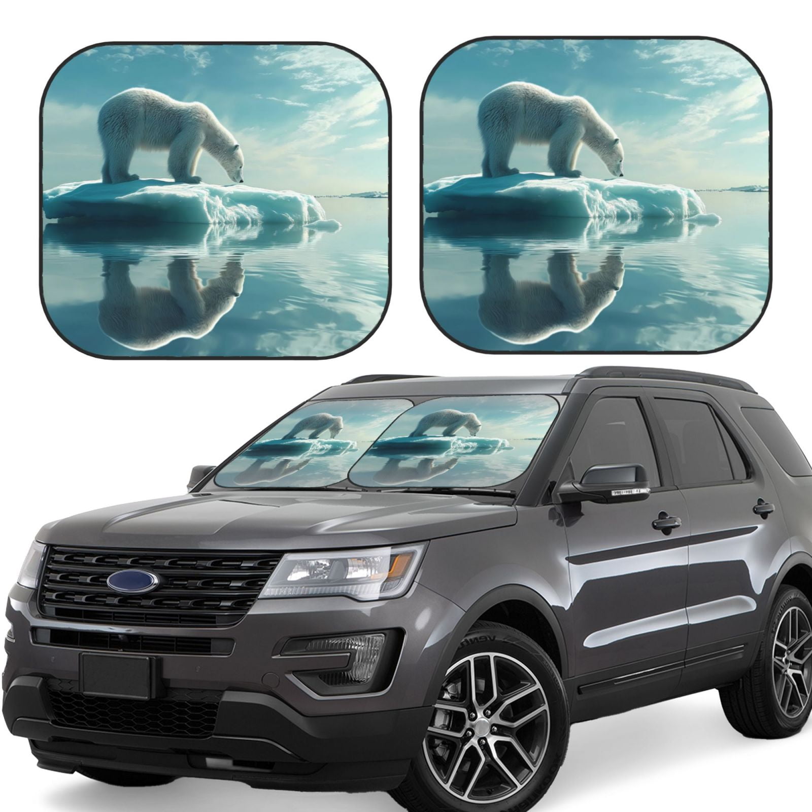 Windshield Sun Shade, Polar Bear On Iceberg 2-Piece Foldablecar ...