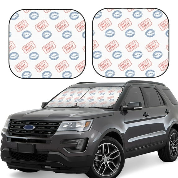 Windshield Sun Shade, Postmark Pattern Whimsical Foldable Car Sun Shade Windshield For Front, 2 Pieces