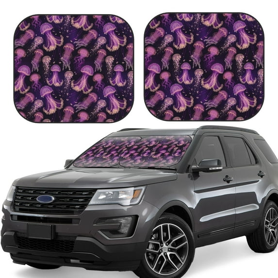Windshield Sun Shade, Purple Jellyfish Print Foldable Car Sun Shade Windshield For Front, 2 Pieces