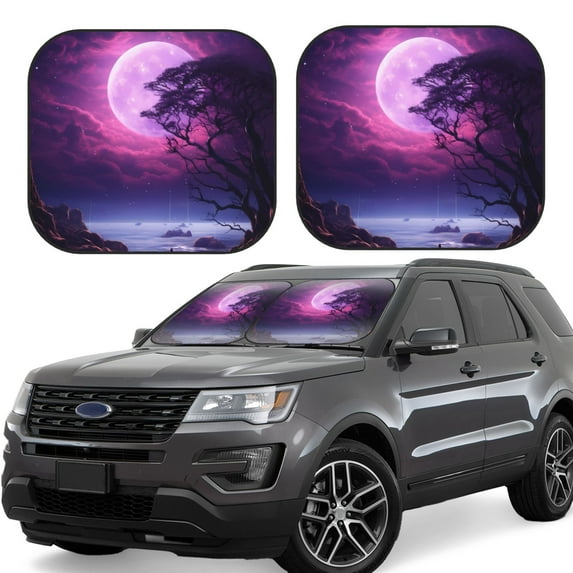 Windshield Sun Shade, Purple Moon Tree Night Sky Foldable Car Sun Shade Windshield for Front, 2 Pieces