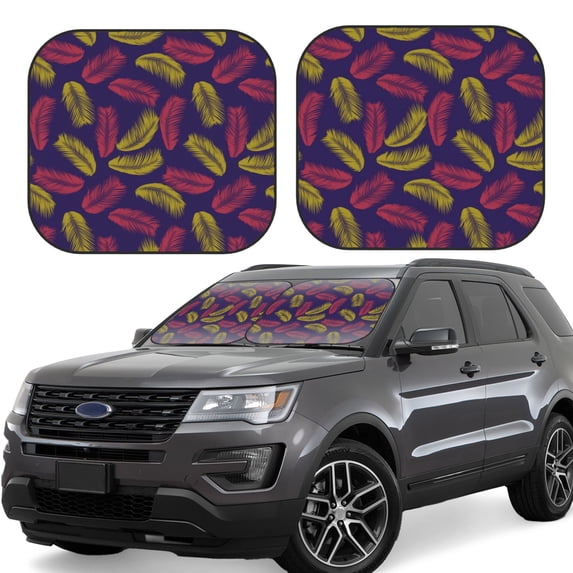 Windshield Sun Shade, Red Yellow Feather Foldable Car Sun Shade Windshield For Front, 2 Pieces