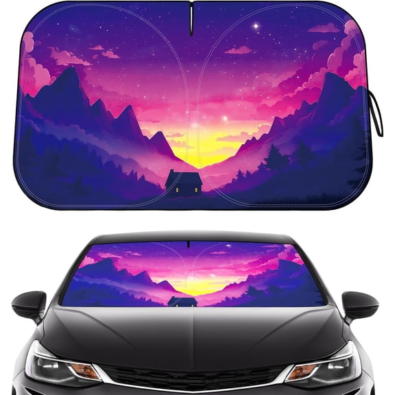 Windshield Sun Shade - Reflector Sunshade Offers Protection for Interior, Cool Reflective Sun Blocker Fits Small Sedans, Mini SUVs