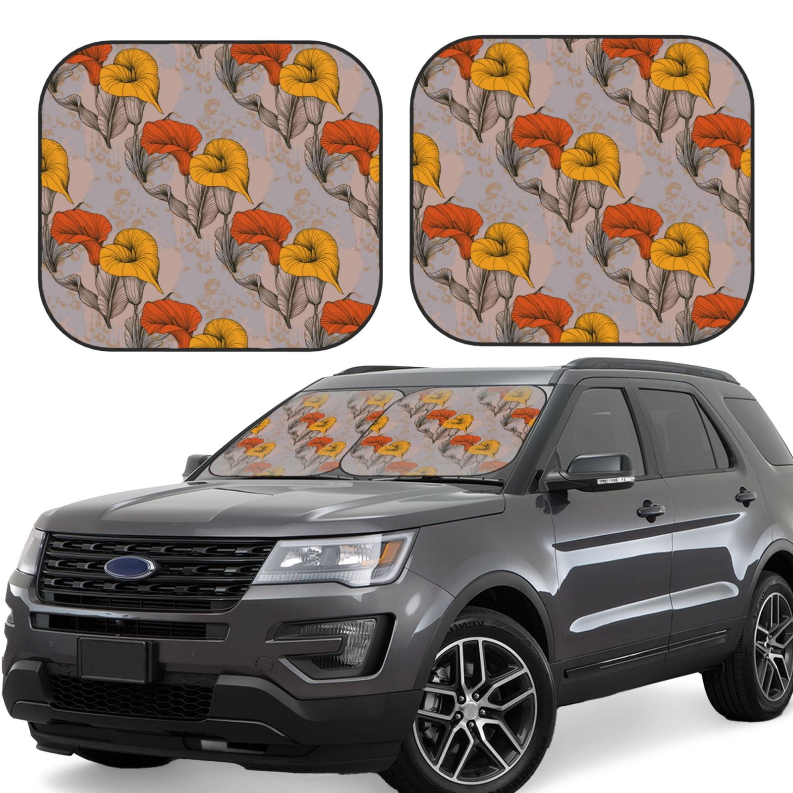 Floral Beadwork Real Orange Feather Directions Car Sun Shade 55