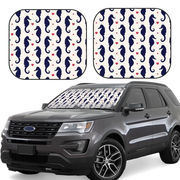 Windshield Sun Shade, Seahorses And Hearts Foldable Car Sun Shade Windshield For Front, 2 Pieces