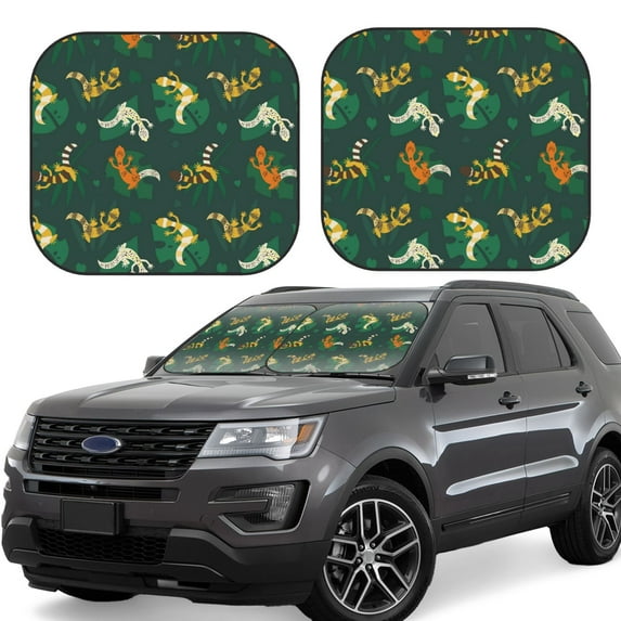 Windshield Sun Shade, Striped Cute Lizard Gecko Plant Foldable Car Sun Shade Windshield For Front, 2 Pieces