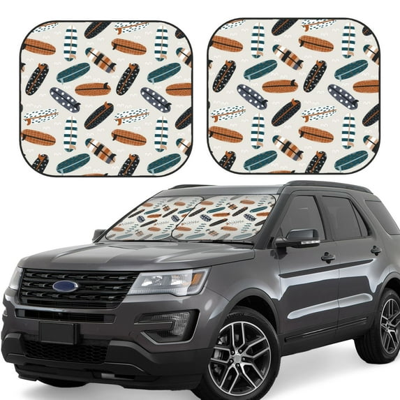 Windshield Sun Shade, Summer Surf Boards Foldable Car Sun Shade Windshield For Front, 2 Pieces