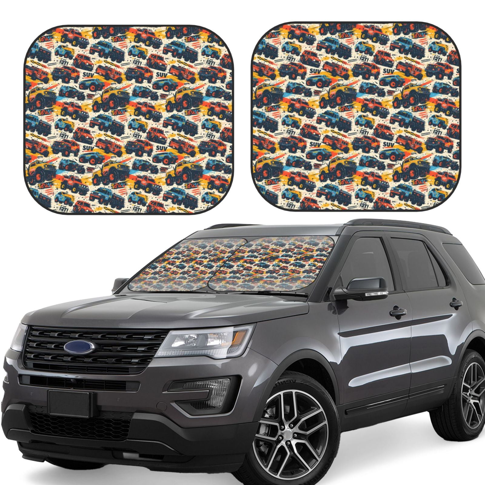 Windshield Sun Shade, Suv Off Road Racing Car 2Piece Foldablecar