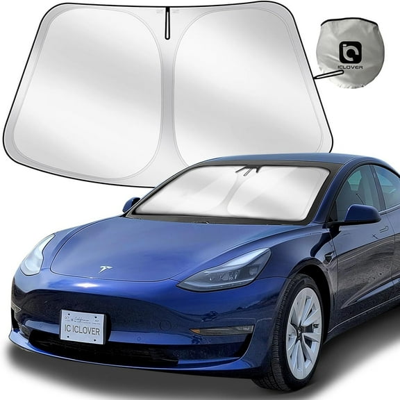 Windshield Sun Shade for Tesla Model 3 and Model Y (2016-2024) – Upgraded 240T Polyester Foldable Front Window Sun Shield, Blocks Heat and UV Rays, Custom Fit Automotive Interior Sun Protection Visor