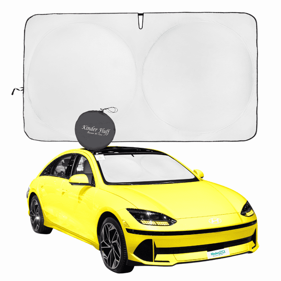 kinder Fluff Patented Windshield Sunshade | Oxford Cloth Car Foldable Windshield Sun Cover & 99% Certified UVR Block | Car Window Shade Interior Accessories | Thicker Sun Shades & Heat - M (61x32in)